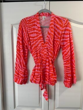 River Island Pink and Red Zebra Print Wrap Blouse